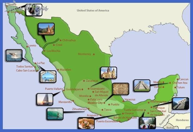 карта Мексики туристичних напрямків
