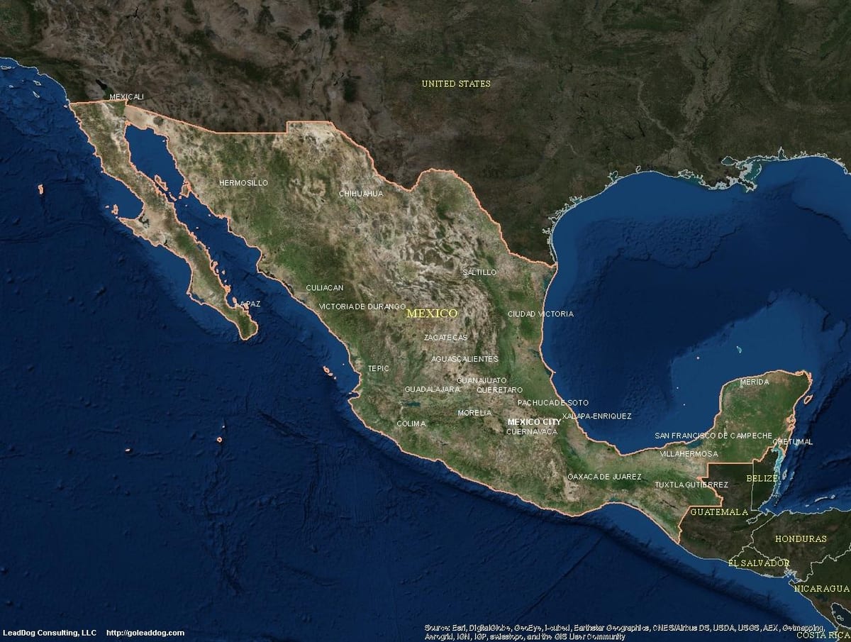 супутникова карта Мексики