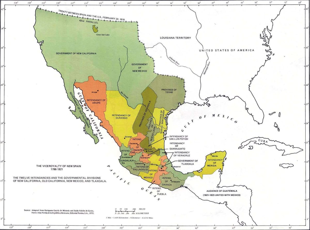 карта Мексики в 1821