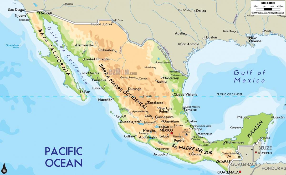 Мексика фізична карта