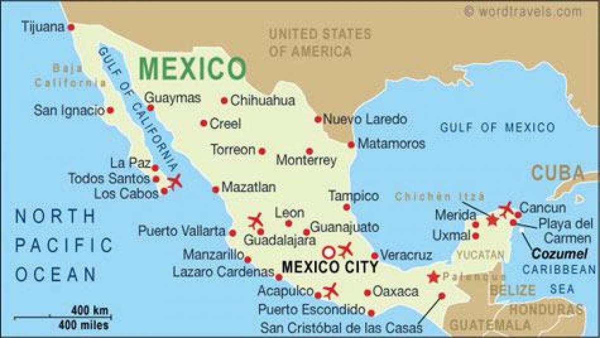 карта аеропортів в Мексиці