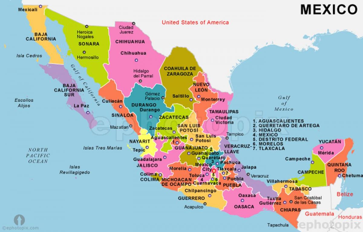 Мексика мапа держав і столиць