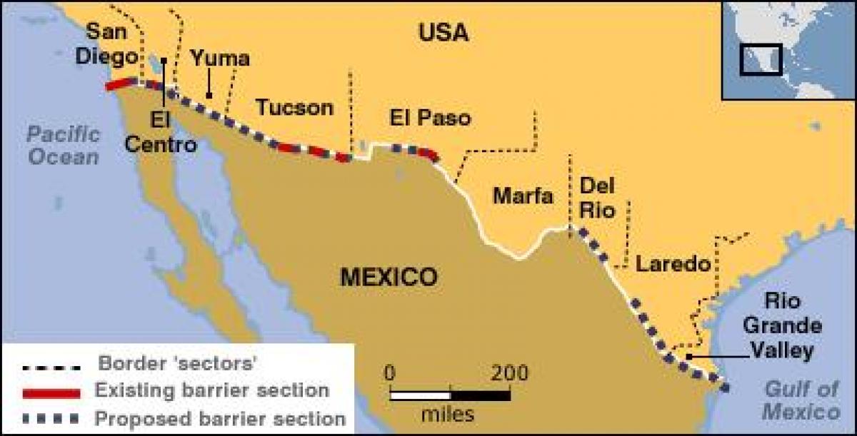 карта мексиканського кордону