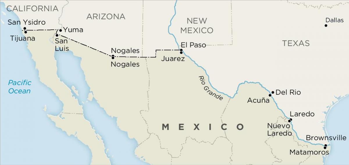 США і Мексика кордону карти