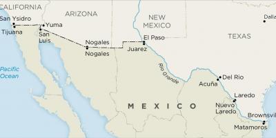 США і Мексика кордону карти